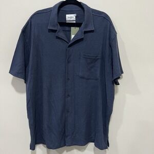 Men's Goodfellow Knit Button Down Camp Shirt Blue Size‎ XL